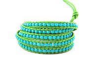 Bracelet wrap perles turquoises 5 tours