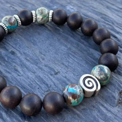 Bracelet en Perles d'Agate Noire Mate